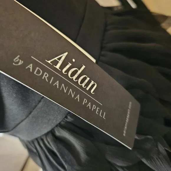 Aidan by Adrianna Papell Black Chiffon Feather Cocktail Dress Size 2 - Picture 8 of 11